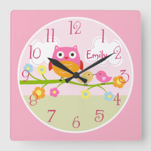 Personlig Love birds och Uggla om Gren Clock Fyrkantig Klocka