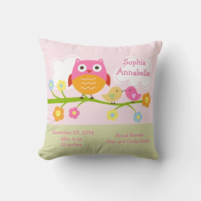 Personlig "Love birds & Uggla med punkter", fyllni Kudde (Framsida)