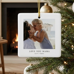 Personlig "Love You Mama" Foto v Julgransprydnad Keramik