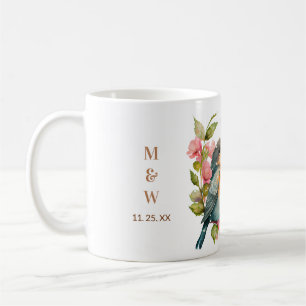 Personlig Lovebird embrace egna namn och datum Kaffemugg
