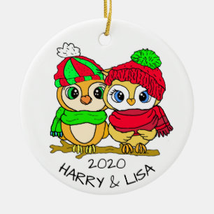 Personlig Lovebird Ugglor jul Julgransprydnad Keramik