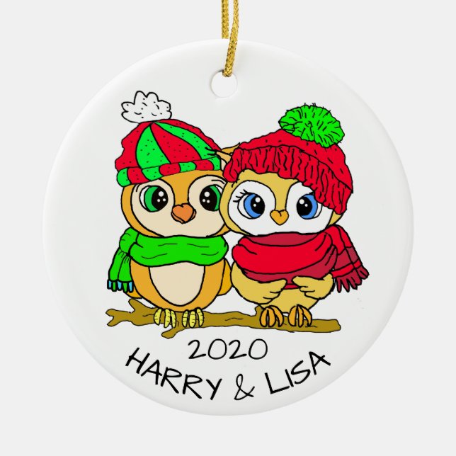 Personlig Lovebird Ugglor jul Julgransprydnad Keramik (Framsidan)