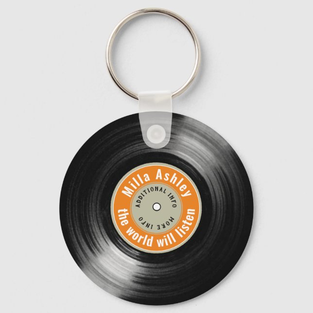 personlig LP vinylpost med namn Nyckelring (Framsida)