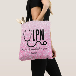 Personlig LPN Nurse Rosa Glitter Tote Bag Tygkasse