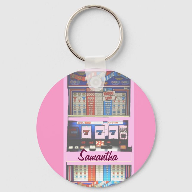 Personlig Lucky Slot Maskin Keychain Rosa Nyckelring (Framsida)