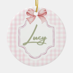 Personlig Lucy Flicka Nursery Bow&Gingham Julgransprydnad Keramik
