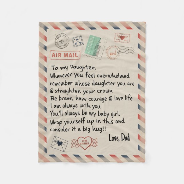 Personlig Luft Mail Brev till min dotterpil Fleecefilt (Framsidan)