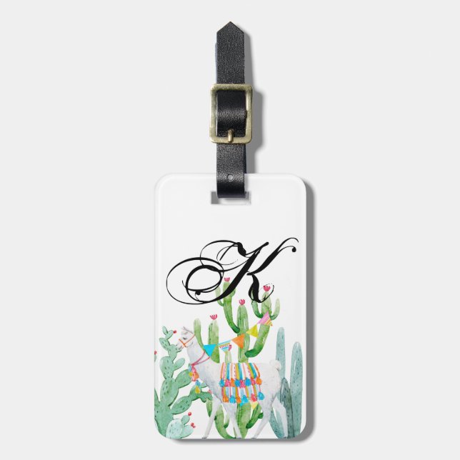 Personlig Luggage Tag Boho Llama Bohemian Cacti Bagagebricka (Vertikal Framsida)