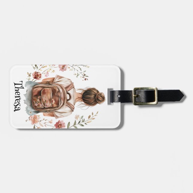 Personlig Luggage Tag - Brunette Woman Bagagebricka (Horisontell Framsida)