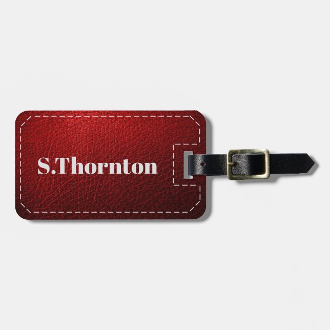 Personlig Luggage Tag - Fake Red Leather Bagagebricka (Horisontell Framsida)