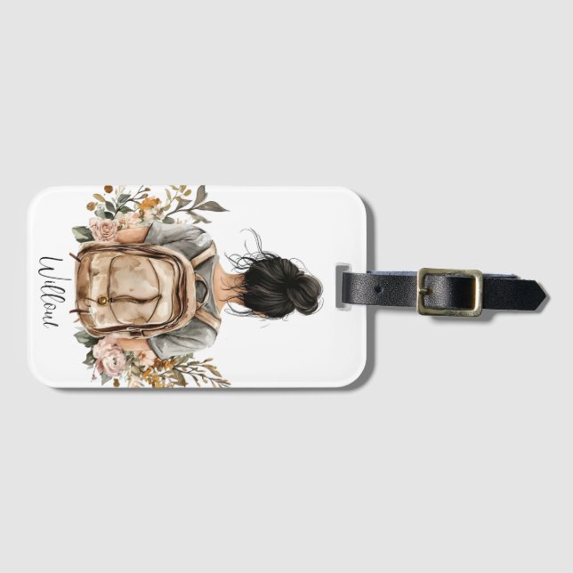 Personlig Luggage Tag - Svartfärgad kvinna Bagagebricka (Framsida horisontal)