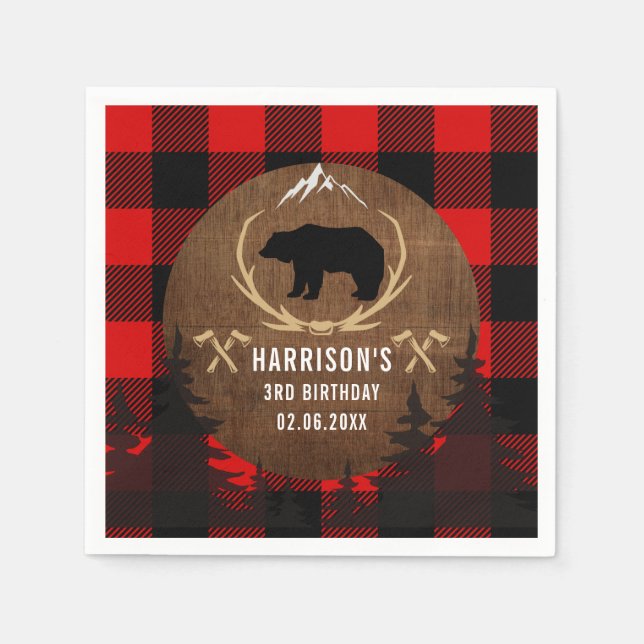 Personlig Lumberjack Boy Birthday Pappersservett (Framsidan)