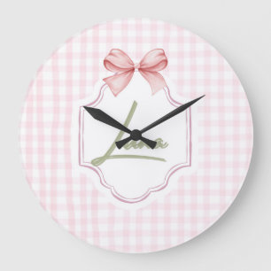 Personlig Luna Flicka Nursery Bow & Gingham Stor Klocka