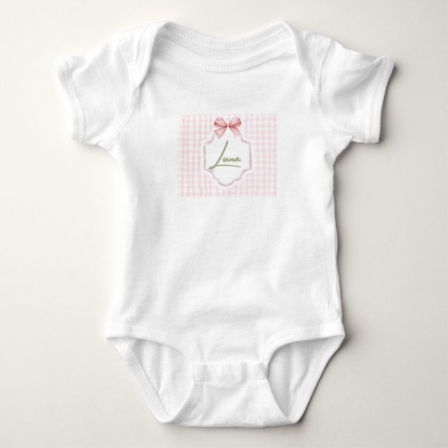 Personlig Luna Flicka Nursery Bow & Gingham T Shirt (Framsida)