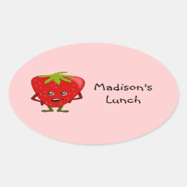 Personlig Lunch Labels: Jordgubbe Ovalt Klistermärke
