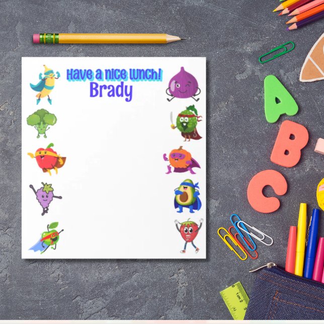 Personlig Lunchbox kärlek namn matsuperhjälte Anteckningsblock (Personalized back to school lunchbox love note  )