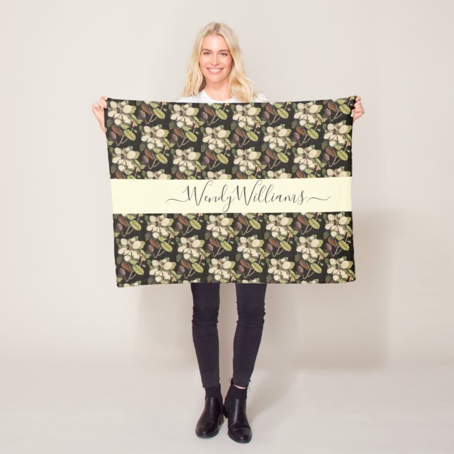 Personlig Lush Payed Magnolia Blooms Mönster Fleecefilt (På plats)