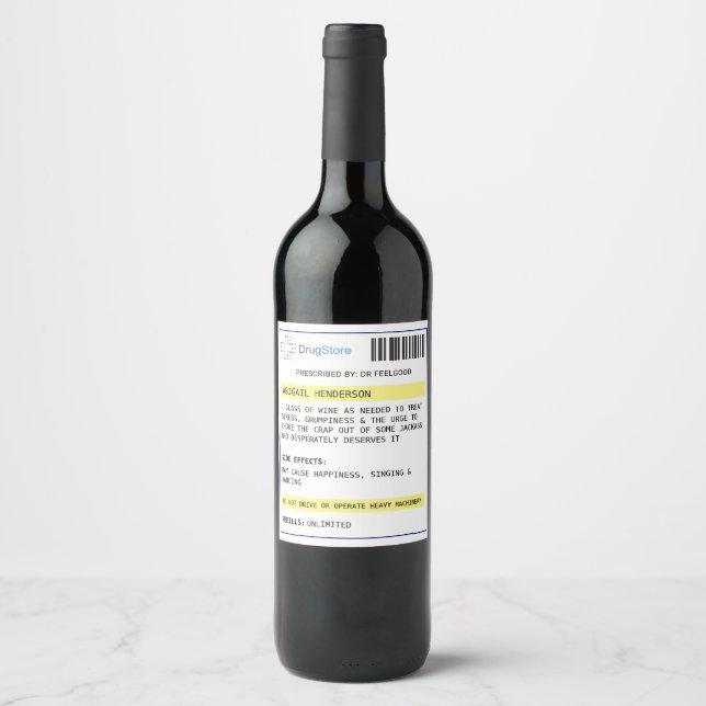 Personlig lustig recept vin-etikett vinflaska etikett (Framsida)