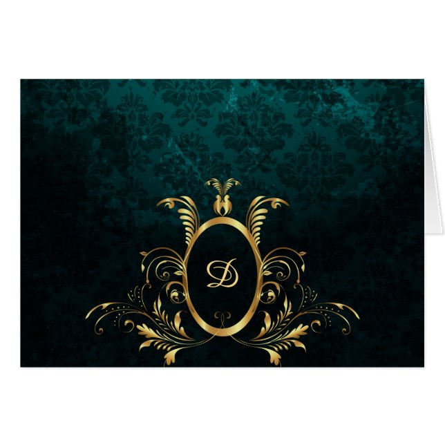 Personlig Luxury Damask guld Ram Card OBS Kort (Framsidan Horizontal)