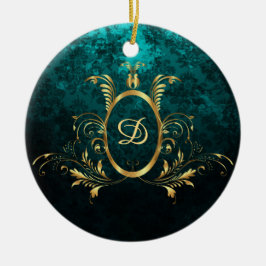 Personlig Luxury Damask guld Ram Julgransprydnad Keramik