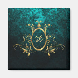 Personlig Luxury Damask guld Ram Magnet