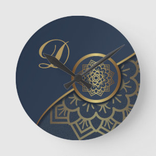 Personlig Luxury Guld Mandala Art Blue Rund Klocka