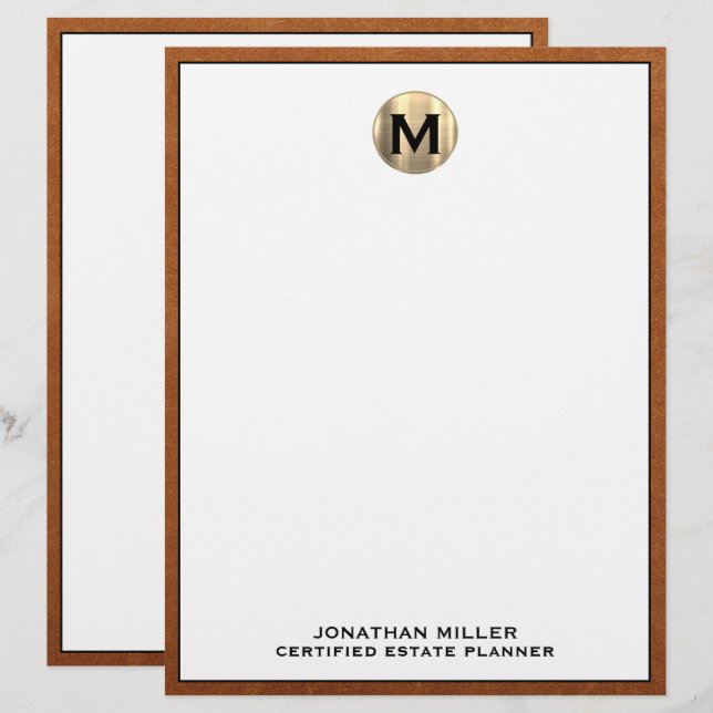 Personlig Luxury Monogram Letterhead Namn Titel Brevhuvud (Fram/baksida)