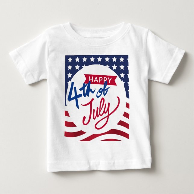 Personlig Lycklig 4 juli Baby T-Shirt (Framsida)