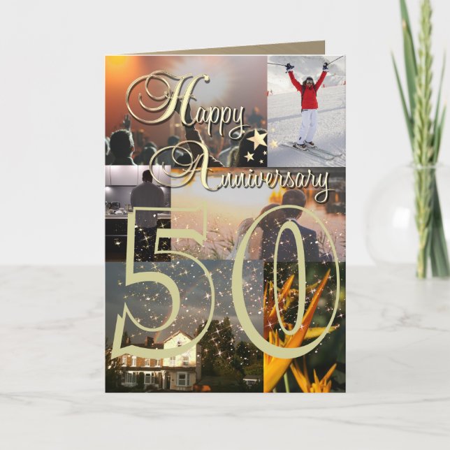 Personlig lycklig 50-årsjubileum fotokollage kort (Framsida)