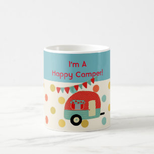 Personlig Lycklig Camper Retro Red Aqua Mugg