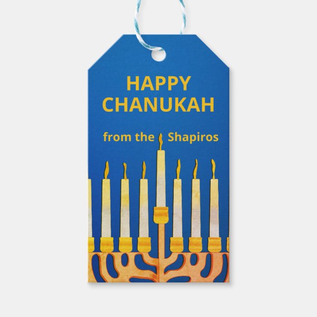 Personlig Lycklig Chanukah Menorah Presentetikett (Framsidan)