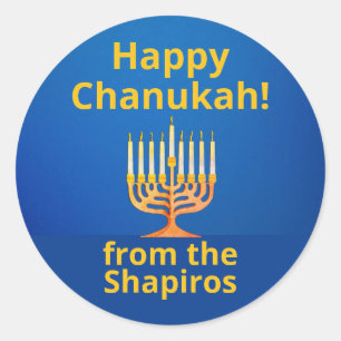 Personlig Lycklig Chanukah! Menorah Runt Klistermärke