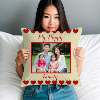 Personlig Lycklig Family Dekorativ kudde med foto