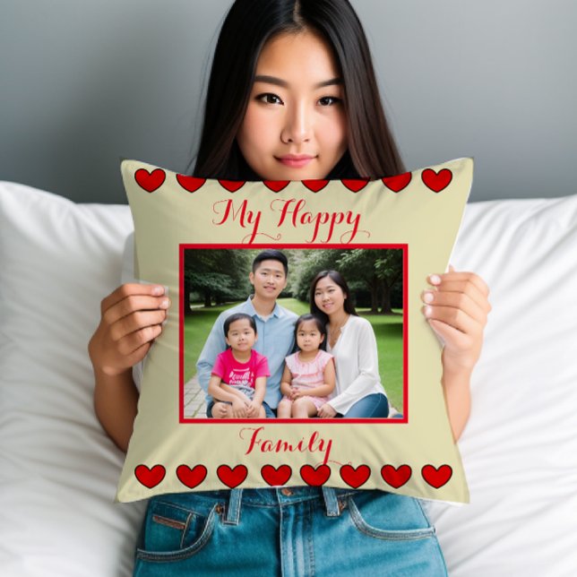 Personlig Lycklig Family Dekorativ kudde med foto (Skapare uppladdad)