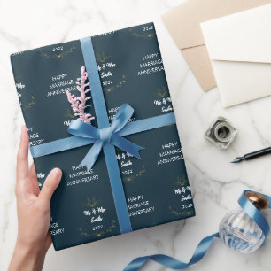 Personlig Lycklig Giftermål-årsdagen för marinblåt Presentpapper