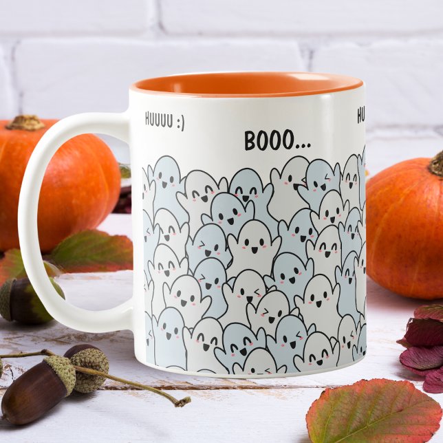 Personlig Lycklig Hungriga Spöken Mönster Hallowee Två-Tonad Mugg (Celebrate Halloween with our little booos.)