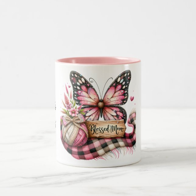 Personlig Lycklig Mors dag Butterfly Två-Tonad Mugg (Center)