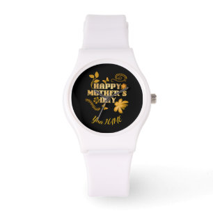 Personlig lycklig mors dag guldblommig present   armbandsur