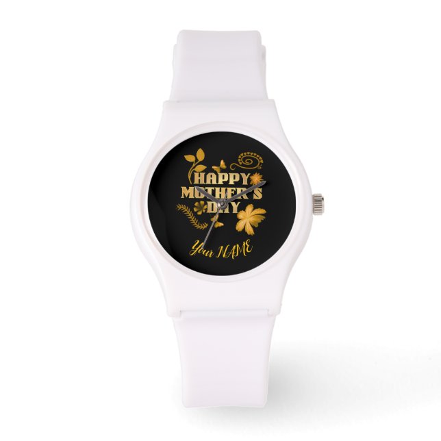 Personlig lycklig mors dag guldblommig present   armbandsur (Framsida)