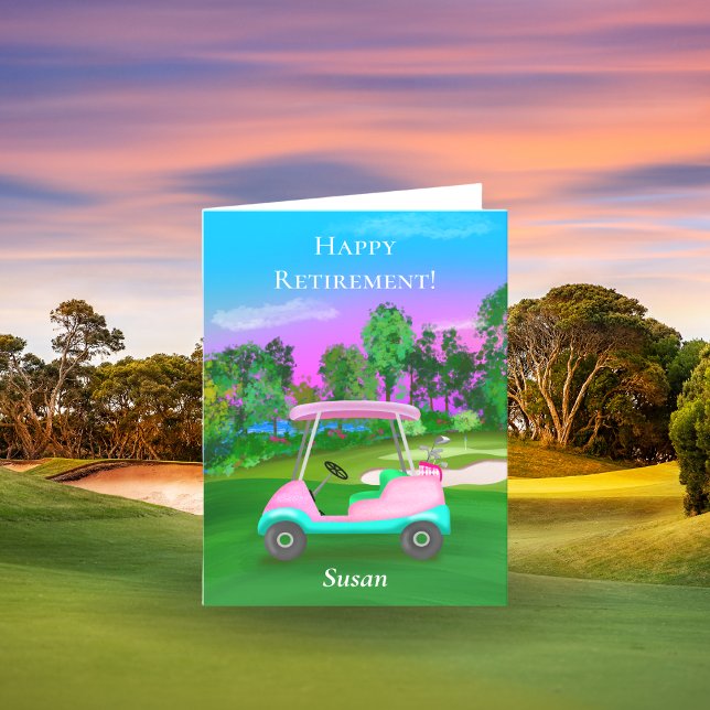 Personlig Lycklig Pension Golf Sunset Rosa Kort (Skapare uppladdad)