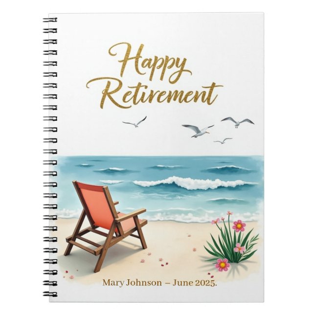 Personlig Lycklig Pension Watercolor Beach Anteckningsbok (Framsidan)