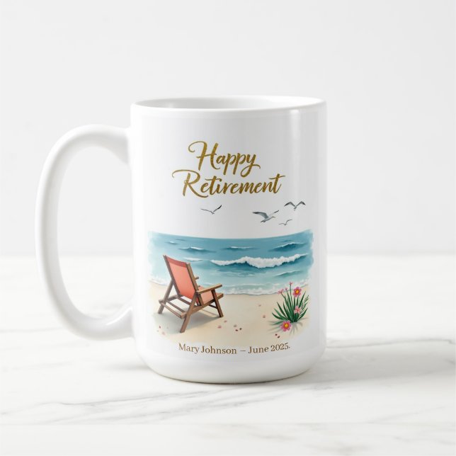 Personlig Lycklig Pension Watercolor Beach Kaffemugg (Vänster)