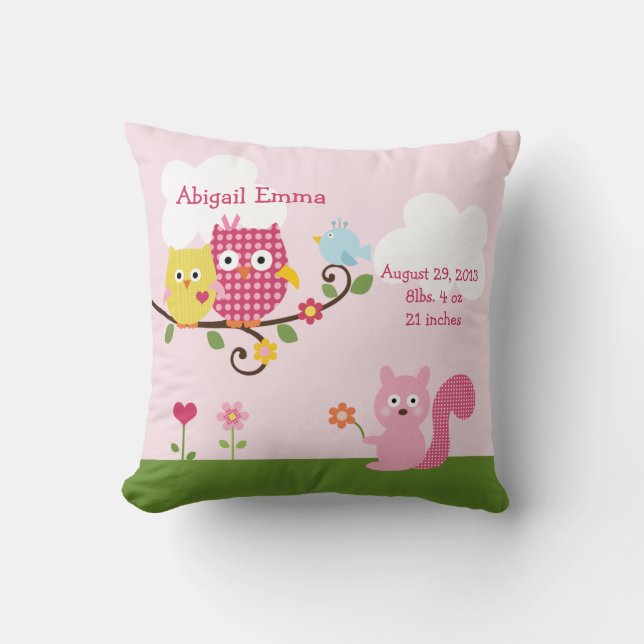 Personlig Lycklig Träd Uggla Pillow Keepsak Kudde (Framsida)