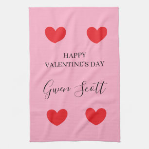 Personlig Lycklig Valentines rosa i hjärtat Kökshandduk