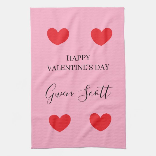 Personlig Lycklig Valentines rosa i hjärtat Kökshandduk (Vertikal)