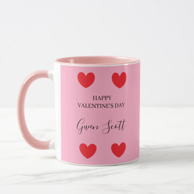 Personlig Lycklig Valentines rosa i hjärtat Mugg (Vänster)