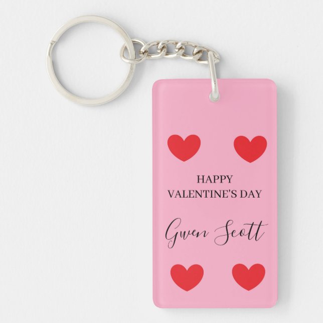 Personlig Lycklig Valentines rosa i hjärtat Nyckelring (Framsidan)