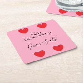 Personlig Lycklig Valentines rosa i hjärtat Underlägg Papper Kvadrat