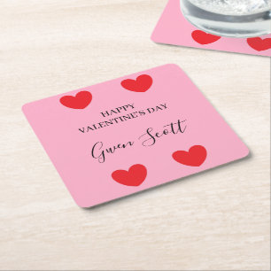 Personlig Lycklig Valentines rosa i hjärtat Underlägg Papper Kvadrat