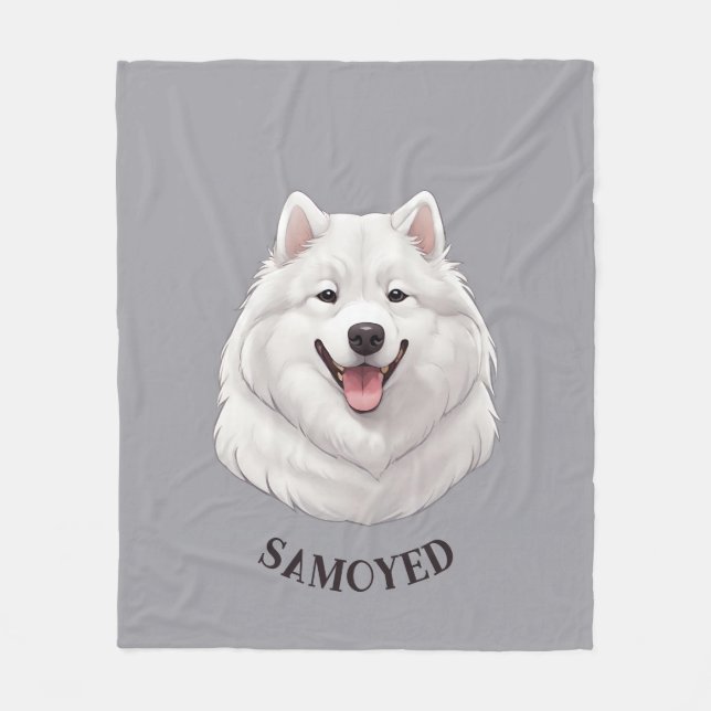 Personlig Lycklig White Samoyed Fleecefilt (Framsidan)